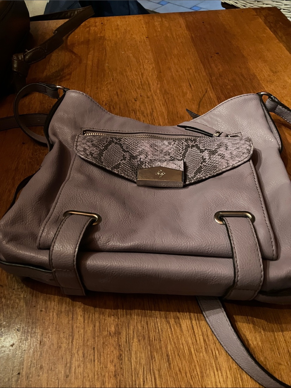 Simply Vera Vera Wang Lavender-Gray Shoulder Bag with Snake-Print Accent